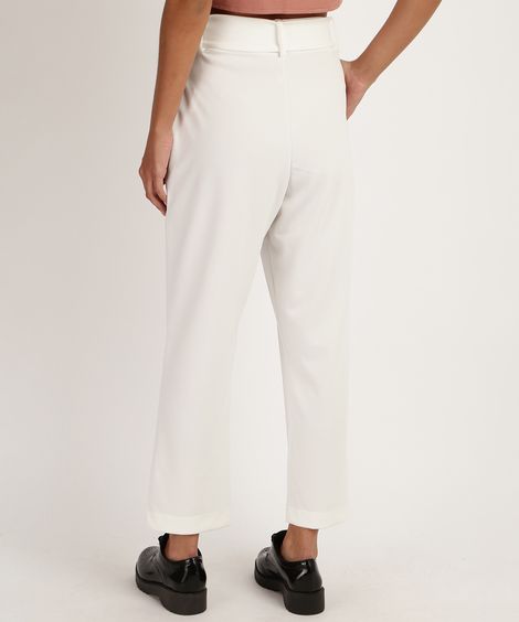 Calça Feminina Clochard com Cinto e Bolsos Branca