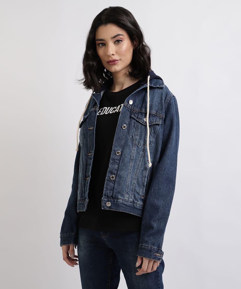 jean jacket with black moletom com capuz