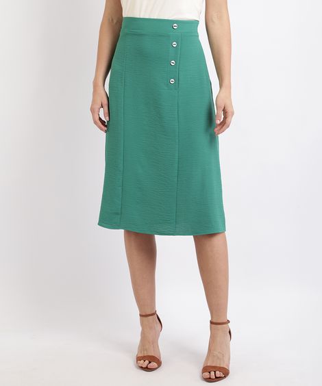 Saia Feminina Midi Com Botões  Verde