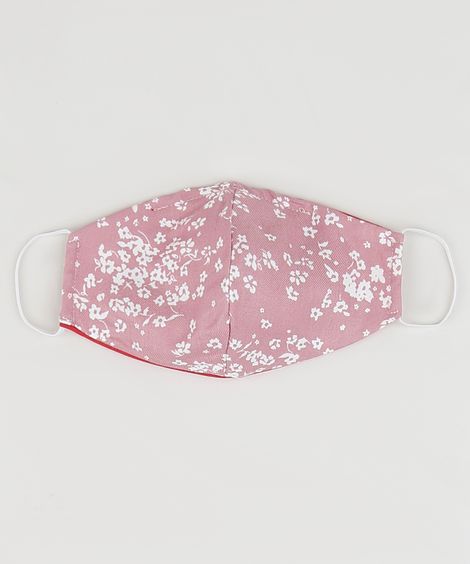 Máscara de Tecido Reutilizável para Proteção Individual Infantil Estampado Floral Rosa