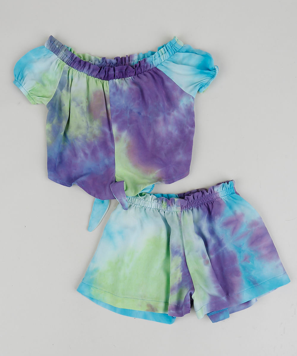 conjunto tie dye short e cropped