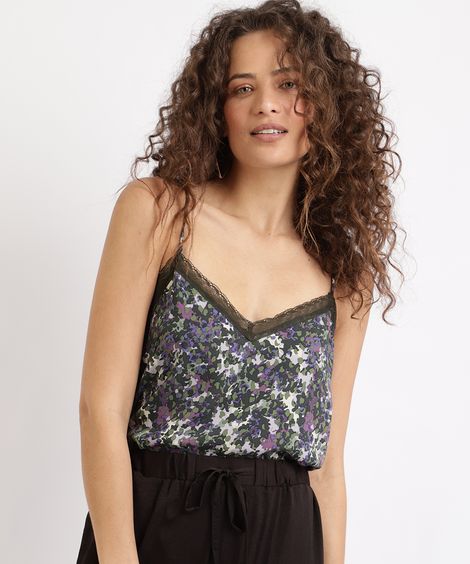 Regata Feminina Camuflada com Renda Verde Militar