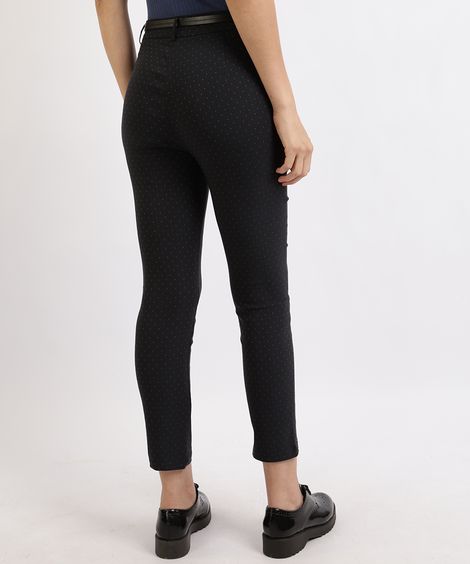 Calça Feminina Skinny Cintura Alta Estampada com Cinto Azul Marinho