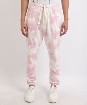 Calça de Moletom Masculina Jogger Estampada Tie Dye Com Bolsos Rosa