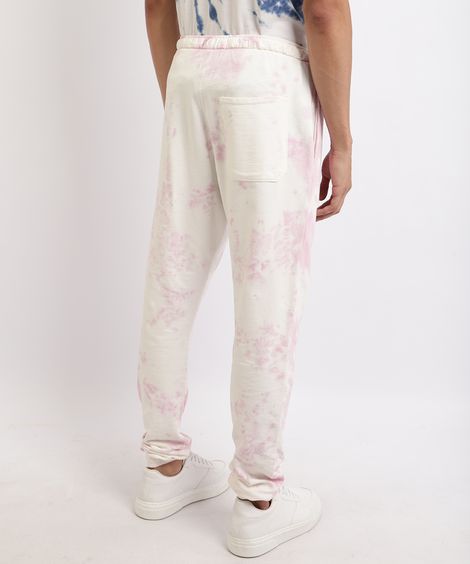 Calça de Moletom Masculina Jogger Estampada Tie Dye Com Bolsos Rosa