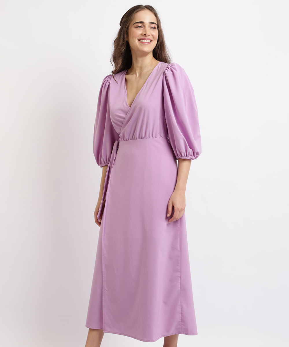 Menor preço em Vestido Feminino Mindset Longo Manga 3/4 com Transpasse Lilás