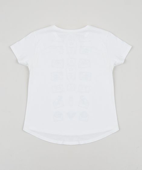 Blusa Juvenil Envelopes Manga Curta Decote Redondo Branca