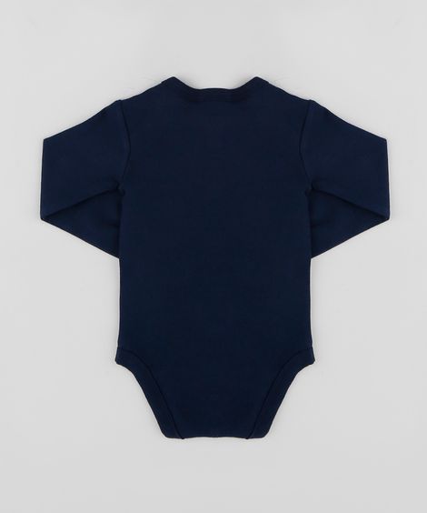 Body Infantil "Cuidado Fofura" Manga Longa Azul Marinho
