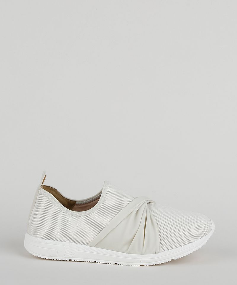 Tenis Slip On Feminino Bebece Knit Com No Branco