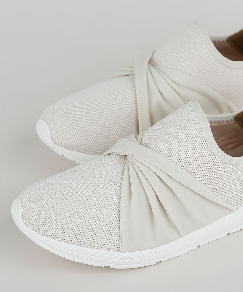 Tenis Slip On Feminino Bebece Knit Com No Branco