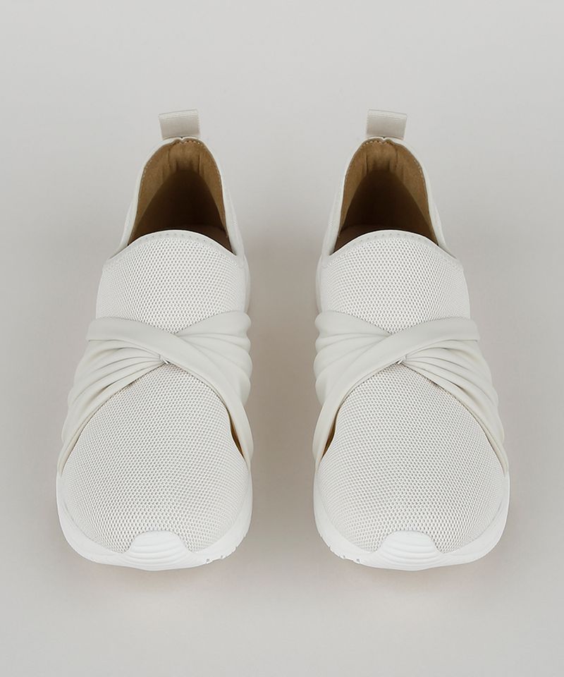 Tenis Slip On Feminino Bebece Knit Com No Branco