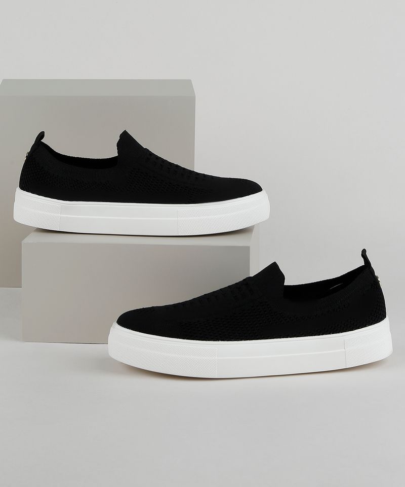 Tenis Slip On Feminino Bebece Knit Preto