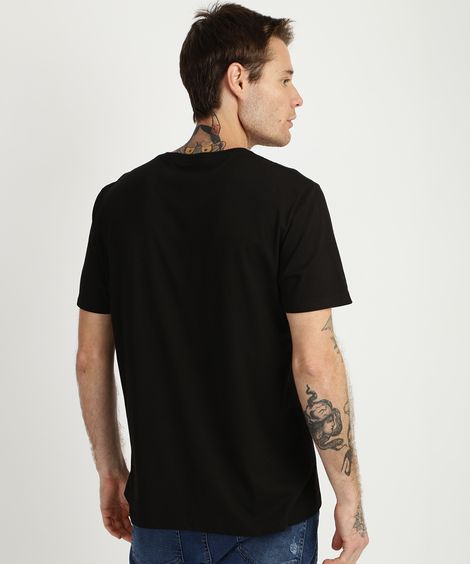 Camiseta Masculina Ursinhos Carinhosos e Pizza Manga Curta Gola Careca Preta