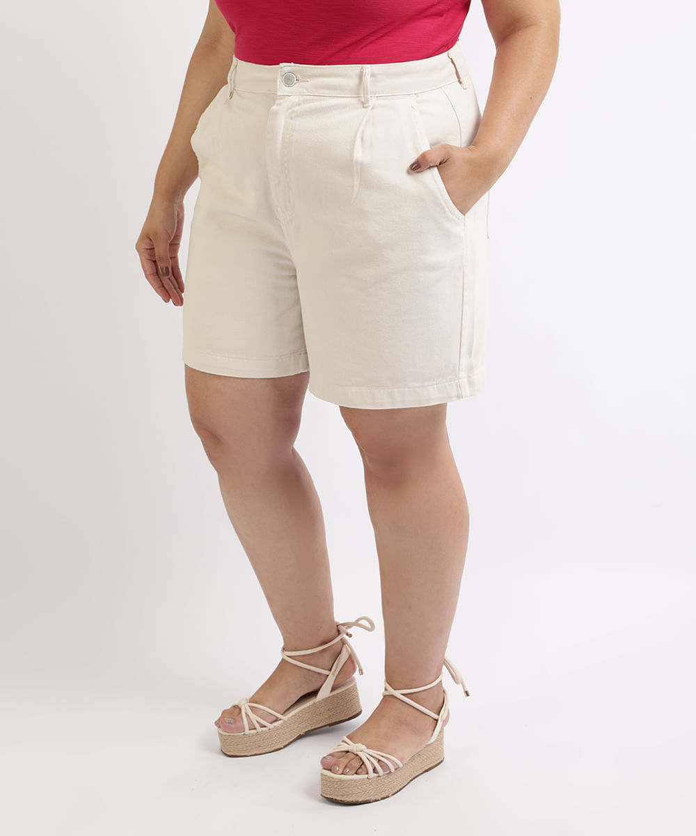 Shorts Sarja Feminino Plus Size c/ Bolso Cargo Plus Size