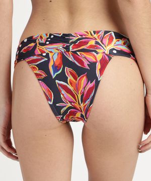 Biquíni Calcinha Tanga Cós Transpassado Estampado de Folhagem Multicor