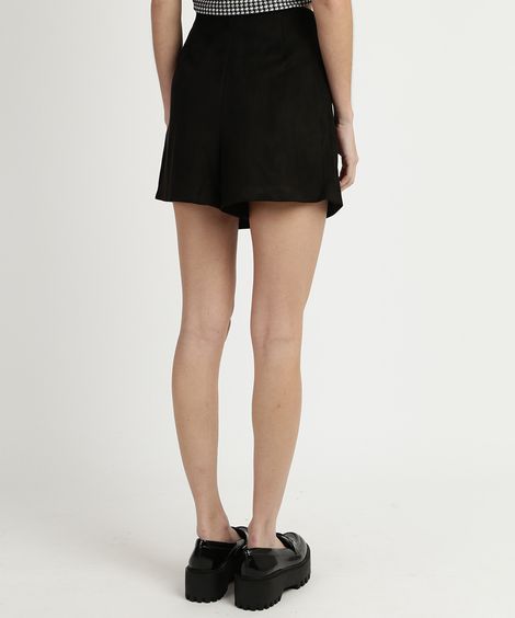 Short Saia de Suede Feminino Envelope Preto