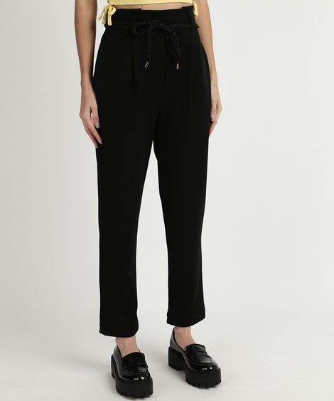 Calça Feminina Clochard Cintura Alta com Cinto Preta