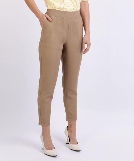 Calça Feminina Básica Alfaiatada Cintura Alta Bege
