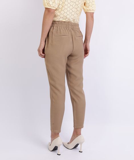 Calça Feminina Básica Alfaiatada Cintura Alta Bege