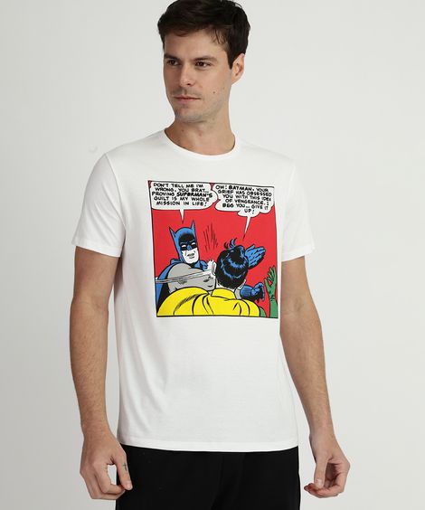 Camiseta Masculina Batman Manga Curta Gola Careca Branca