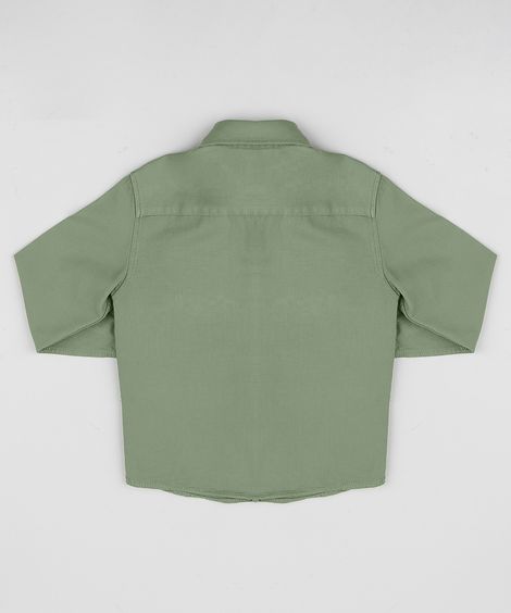 Camisa de Sarja Infantil Estampada Com Bolsos Verde Claro
