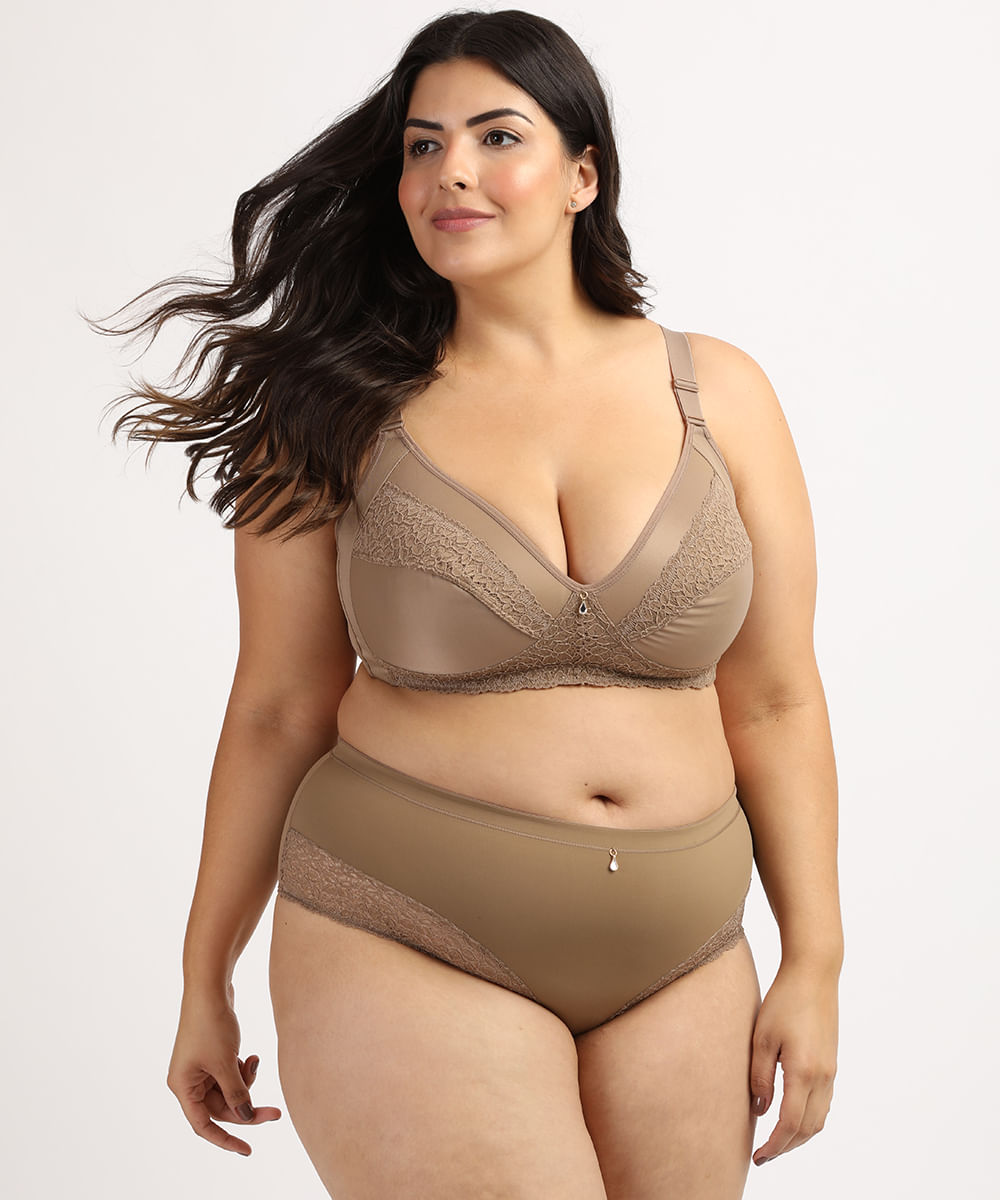 Sutiã Dilady Plus Size Meia Taça Microfibra com Renda Marrom