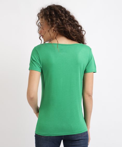 Blusa Feminina Básica Decote V Manga Curta Verde