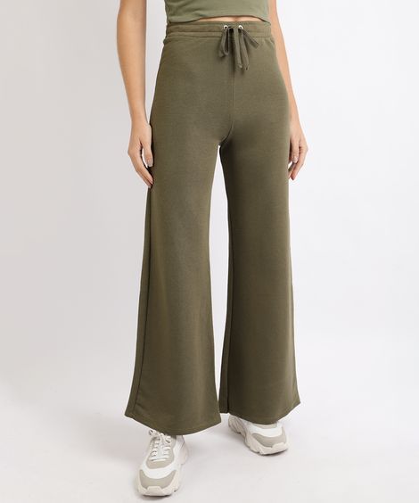 Calça de Moletom Feminina Pantalona Cintura Alta Verde