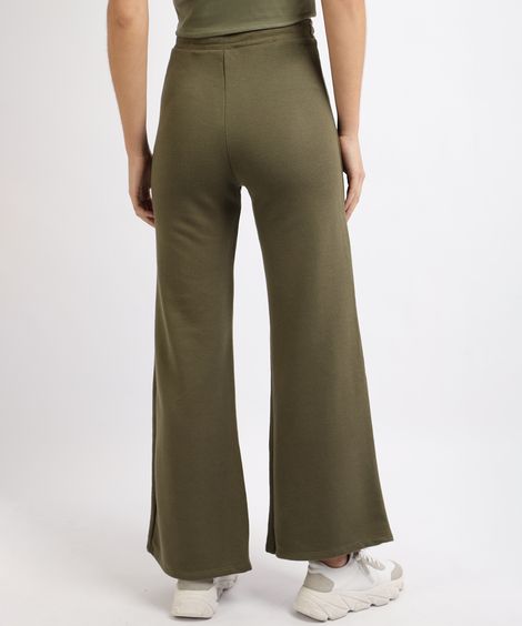 Calça de Moletom Feminina Pantalona Cintura Alta Verde