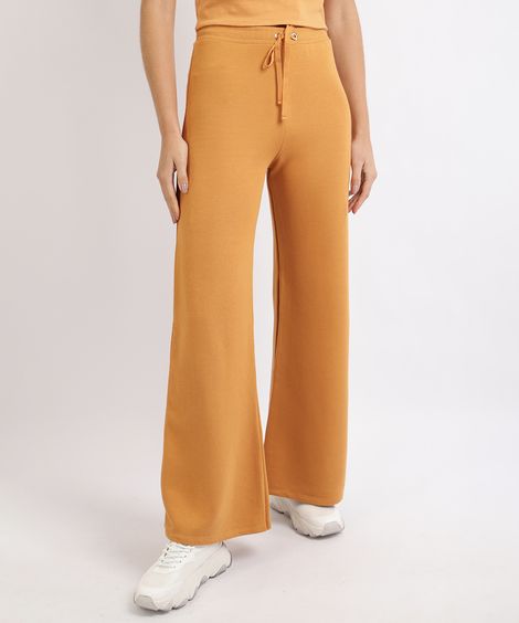 Calça de Moletom Feminina Pantalona Cintura Alta Laranja
