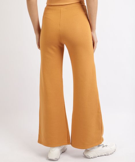 Calça de Moletom Feminina Pantalona Cintura Alta Laranja