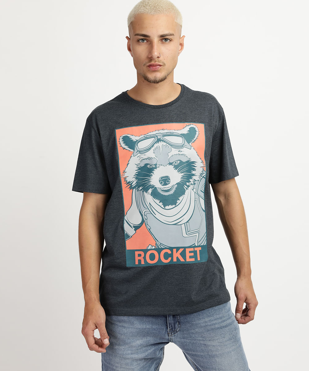 Camiseta Masculina Rock Guardiões da Galaxia Manga Curta Gola Careca Azul Marinho Menor preço em Camiseta Masculina Rock Guardiões da Galaxia Manga Curta Gola Careca Azul Marinho
