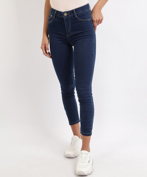 Calça Jeans Feminina Sawary Push Up Cintura Alta Azul Escuro