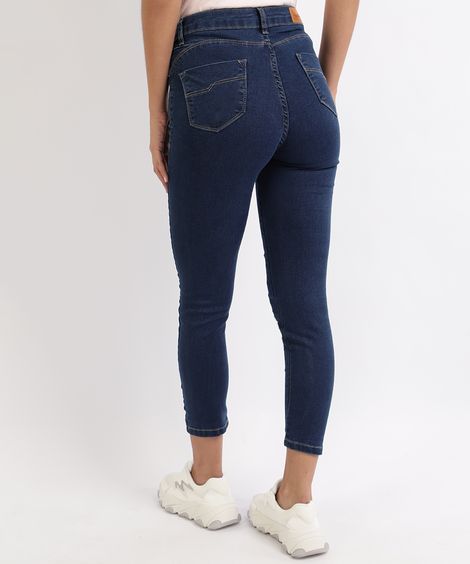 Calça Jeans Feminina Sawary Push Up Cintura Alta Azul Escuro