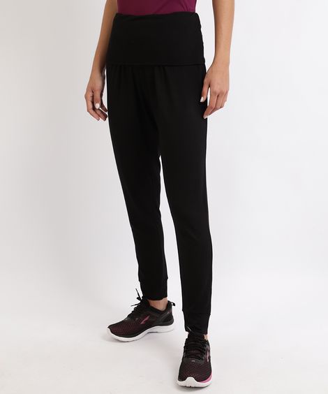 Calça Feminina Jogger Yoga Cintura Média Preta