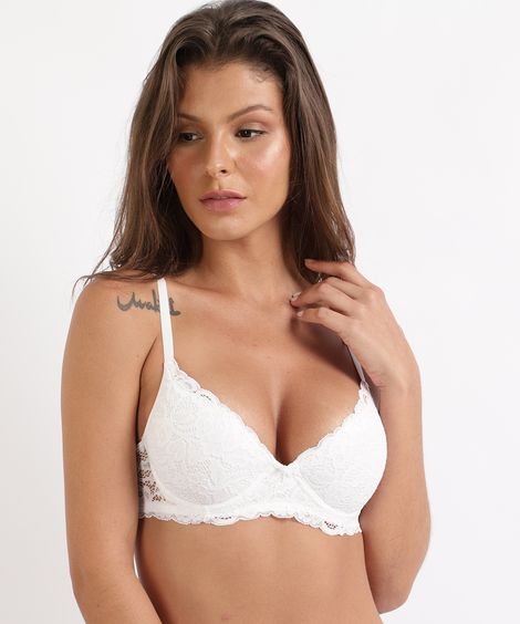 Sutiã Básico de Renda com Bojo Branco