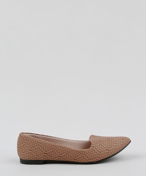 Slipper Feminino Moleca Bico Fino Texturizado Bege