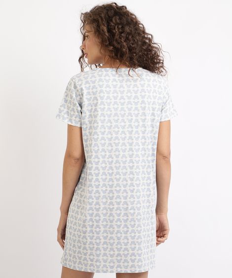 Blusa Feminina "Disney" Estampada Mickey Manga Curta Decote Redondo Azul