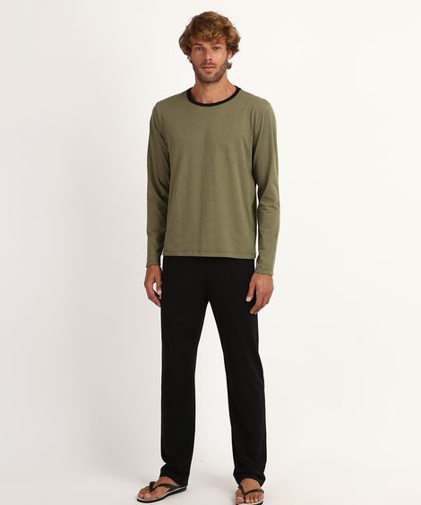 Pijama Masculino Manga Longa Decote Careca Verde