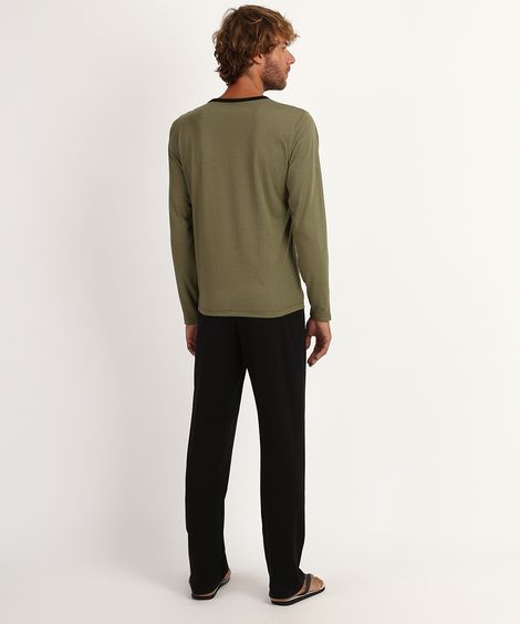 Pijama Masculino Manga Longa Decote Careca Verde
