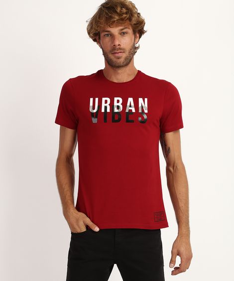 Camiseta Masculina Slim "Urban Vibes" Manga Curta Gola Careca Vermelha