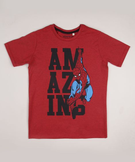 Camiseta Juvenil Homem Aranha Manga Curta Vermelha
