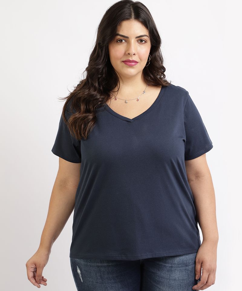 Blusa-Feminina-Plus-Size-Manga-Curta-Decote-V--Azul-Marinho-9952769-Azul_Marinho_1