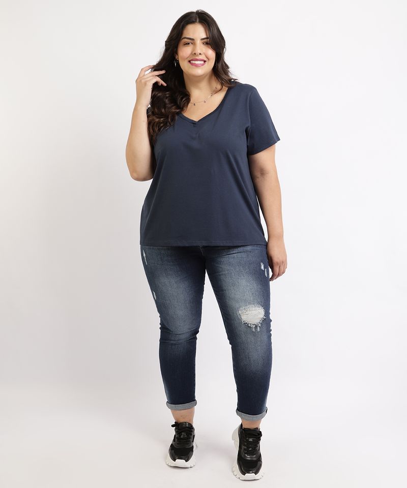 Blusa-Feminina-Plus-Size-Manga-Curta-Decote-V--Azul-Marinho-9952769-Azul_Marinho_3