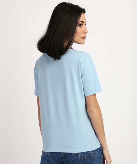 Blusa Feminina "Kindness Is Cool" Manga Curta Decote Redondo Azul Claro