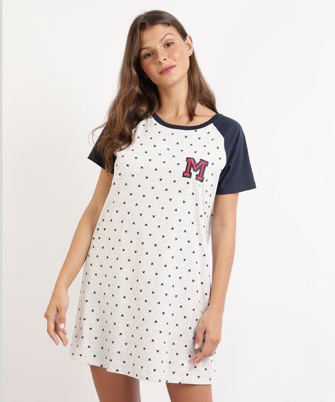 Camisola Feminina Mickey Estampada Raglan Manga Curta Cinza Mescla