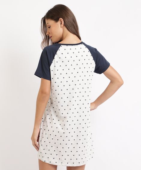 Camisola Feminina Mickey Estampada Raglan Manga Curta Cinza Mescla