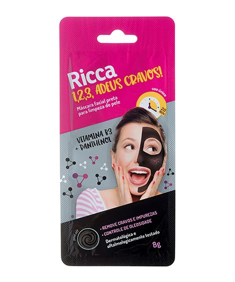 Máscara Facial Ricca Preta Para Limpeza de Pele 1,2,3, Adeus Cravos!  Único