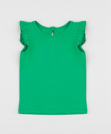 Blusa Infantil Básica com Babado na Manga Verde