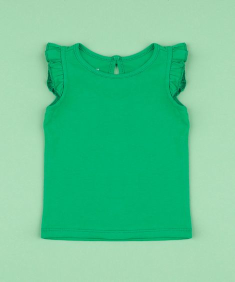 Blusa Infantil Básica com Babado na Manga Verde